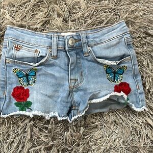 Hudson Embroidered Denim Shorts with Butterfly and Rose Design